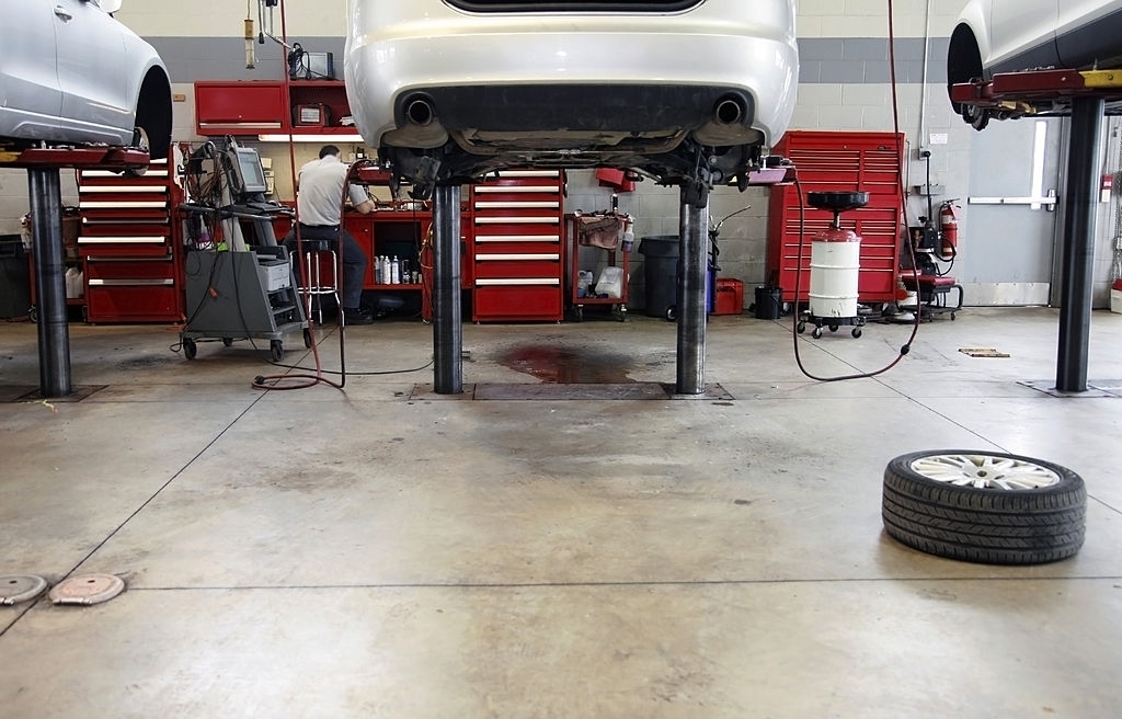 Interior of car dealership cleaning